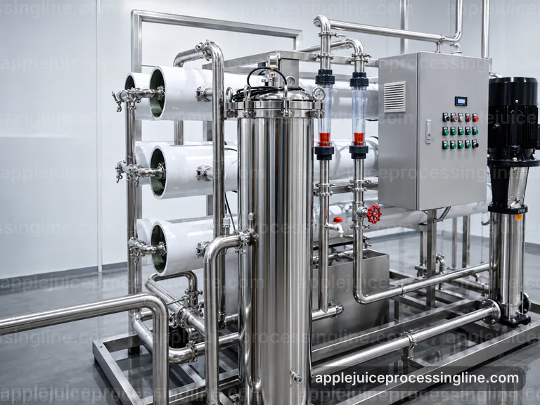 industrial apple juice processing line, hygienic design: pressing with pomace separation section connection view