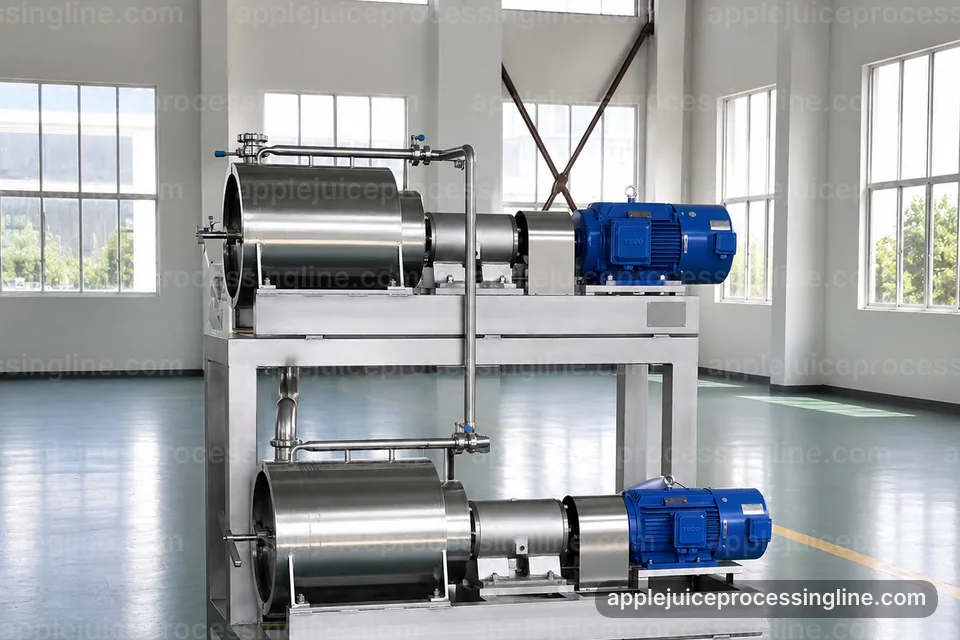 industrial apple juice processing line, hygienic design: apple press operating stage