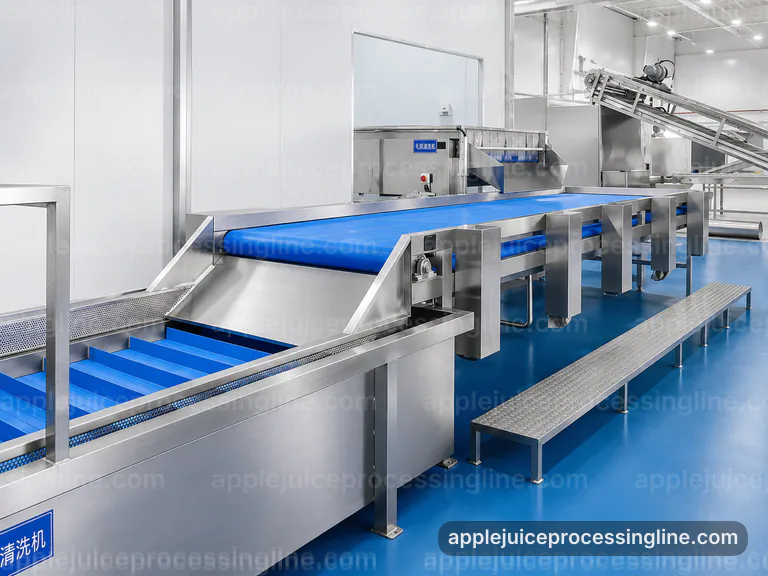 industrial apple juice processing line, installation and maintenance: pressing with pomace separation section connection view