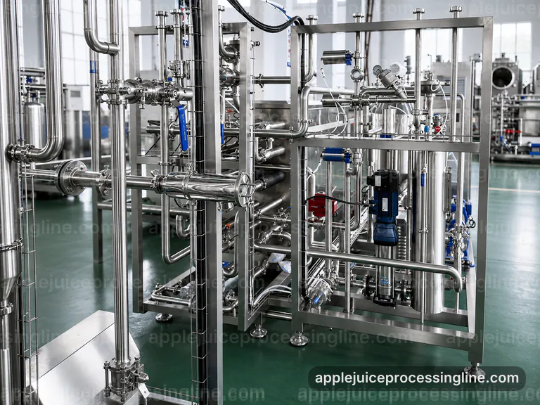 industrial apple juice processing line, applied process engineering: pressing with pomace separation section connection view