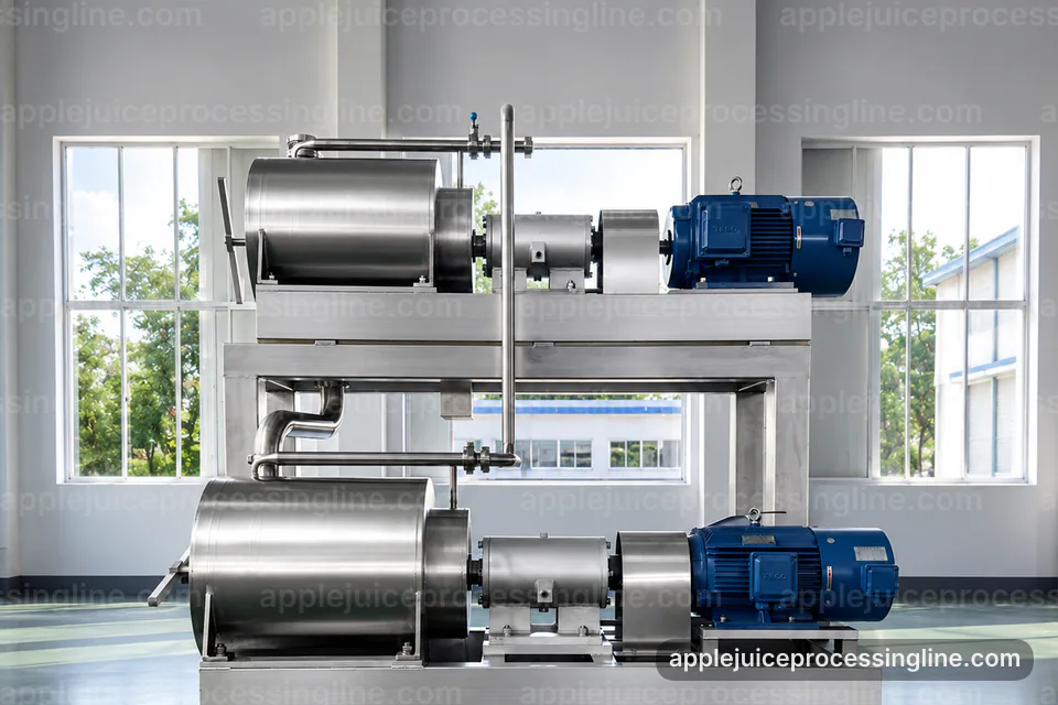 industrial apple juice processing line, feed and output handling: apple press operating stage