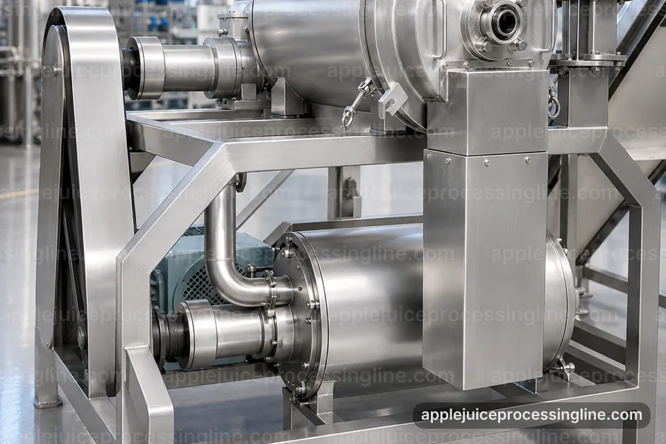 industrial apple juice processing line, configuration options: pressing with pomace separation section operating stage