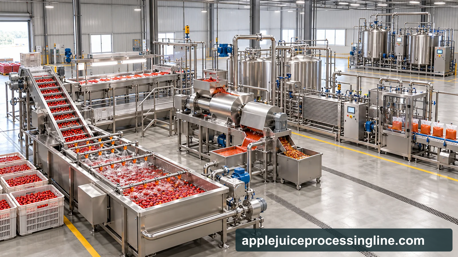 Reference-based conceptual acerola puree base factory layout showing receiving, fruit-specific preparation, product treatment and packing interfaces