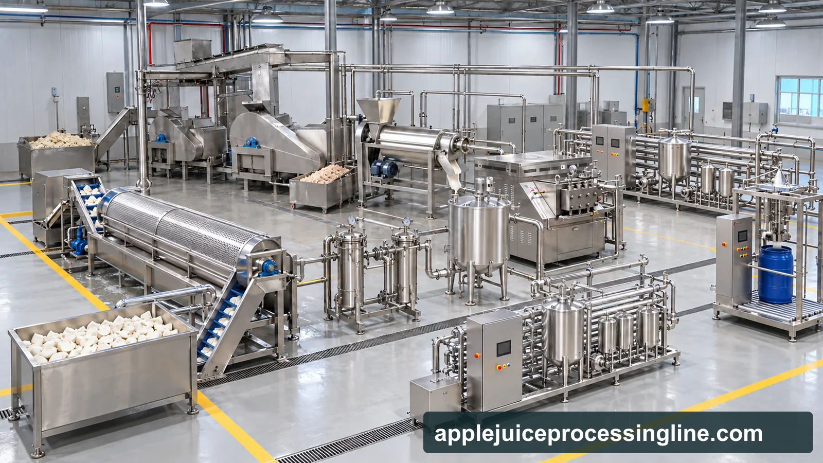 Conceptual coconut milk processing line from prepared kernel to pressing, blending, homogenization and packed ingredient.