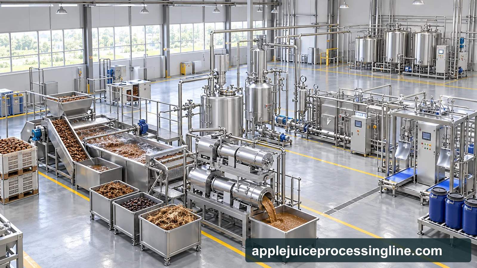 Reference-based conceptual tamarind pulp base factory layout showing receiving, fruit-specific preparation, product treatment and packing interfaces